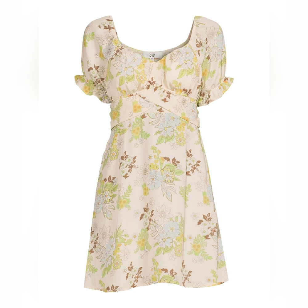 Juniors’ Peasant Dress with Puff Sleeves and Back Tie, Sizes m
